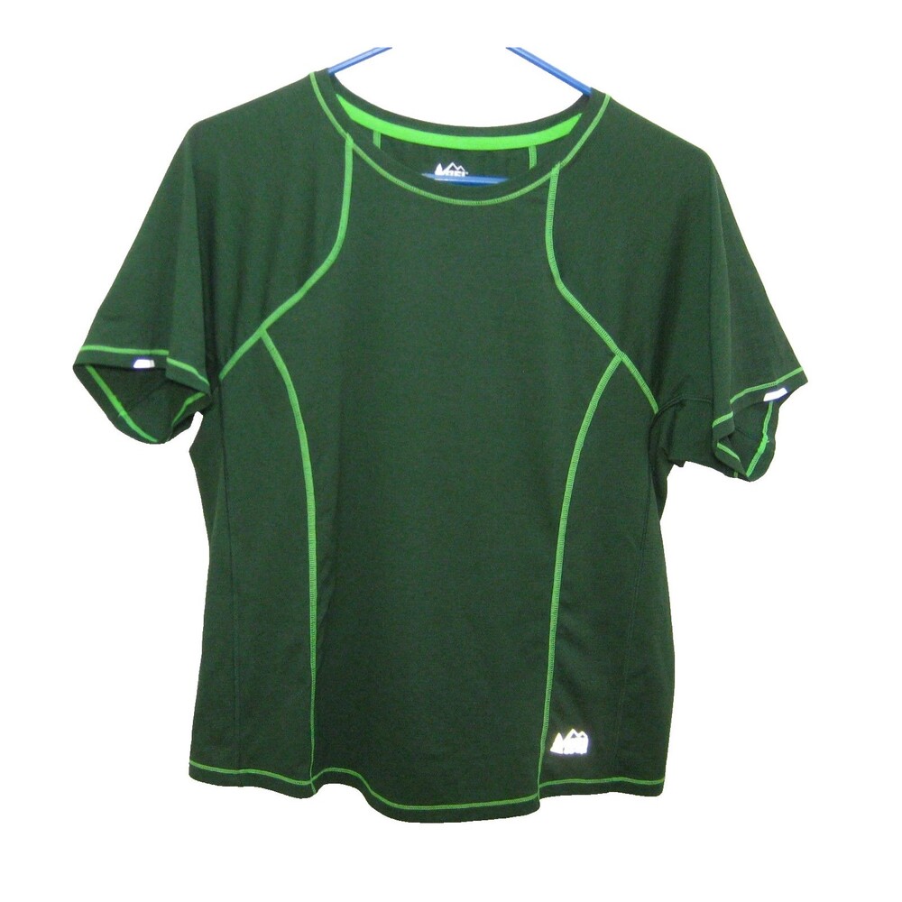REI T-Shirt Girls Large Green Short Sleeve Hiking Reflective Running Shirt Top